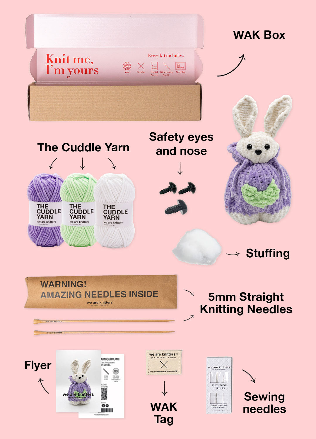 The Knitty Bunny - Easy Mini Knitted Bunny Kit - Cuddle Yarn